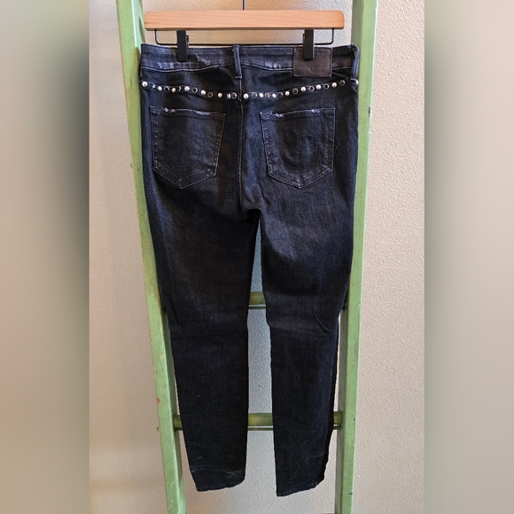 True Religion Halle Studded Super Skinny Jeans, Black Moon Stone, Sz 27 - Picture 3 of 12